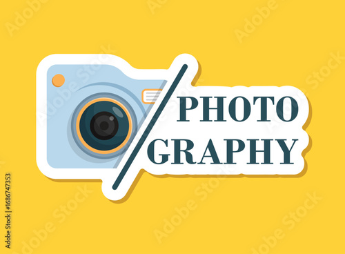 Camera sticker icon in flat style. Photography vector illustration on isolated background. Photo sign business concept.