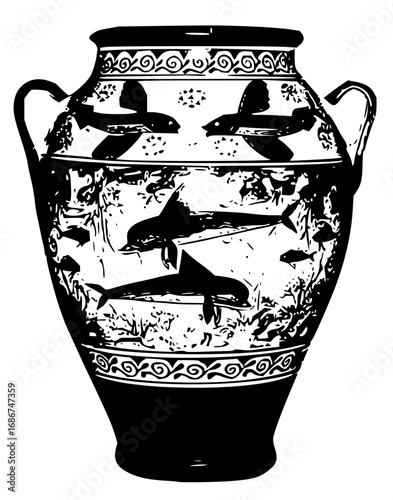 Ancient Greek amphora showcasing marine life and geometric patterns, a timeless artistic vessel
