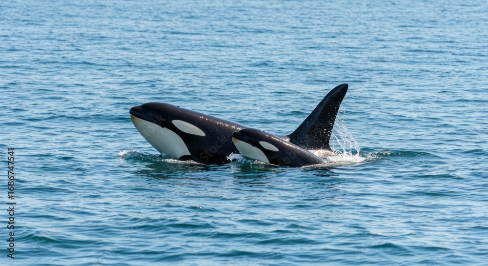 Fototapeta premium Orcas swimming in ocean water