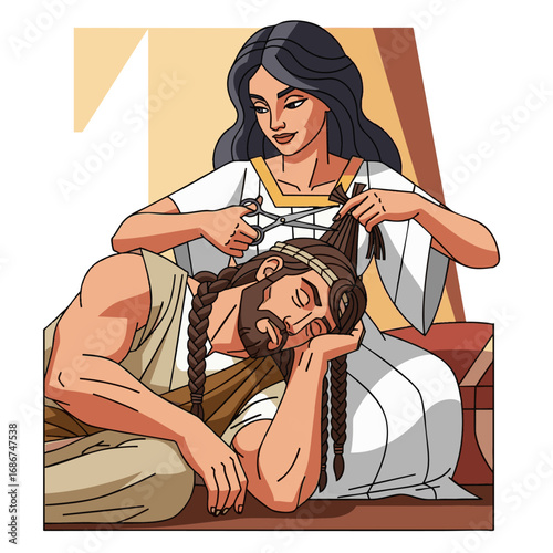 Sleeping Samson and Delilah, bible story