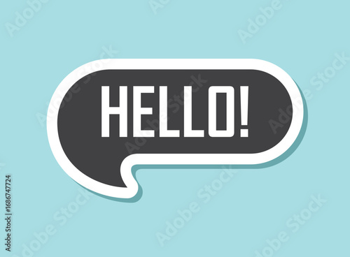 Hello dialogue balloon sticker icon in flat style. Speech bubble vector illustration on isolated background. Comment sign business concept.