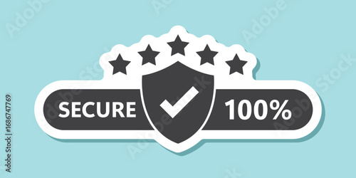 100% secure sticker icon in flat style. Privacy guarantee vector illustration on isolated background. Safety risk sign business concept.
