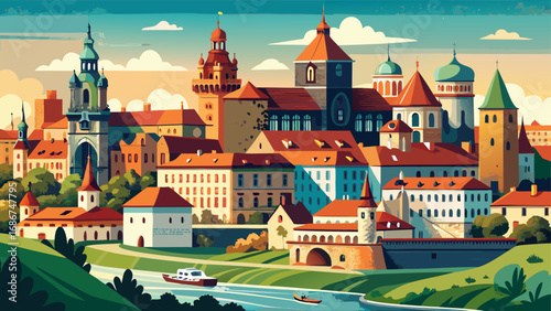 Kraków’s Historic Centre, Poland preserves Gothic spires, Renaissance courtyards, and medieval walls, with the grand Market Square and Wawel Castle reflecting centuries of Central European cultural ex