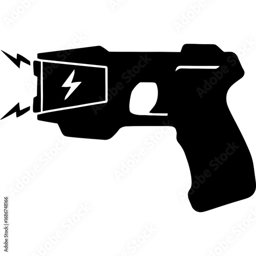 Black taser silhouette on white background