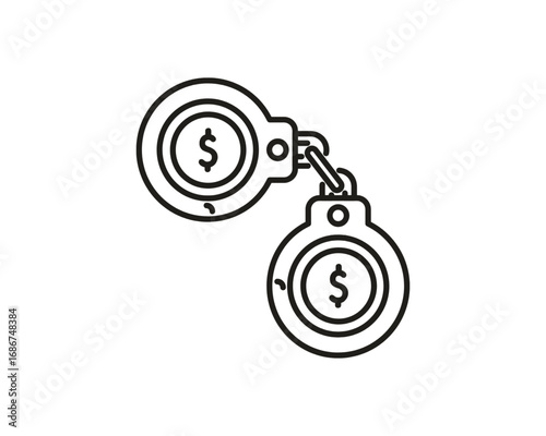 Vector illustration of handcuffs with dollar signs, symbolizing the concepts of financial crime, debt slavery, and economic corruption