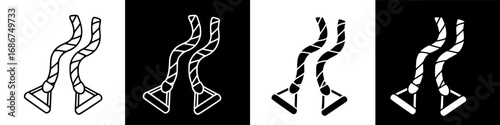 A graphic illustration of two rope tricep attachments for gym equipment, presented in black and white variations.