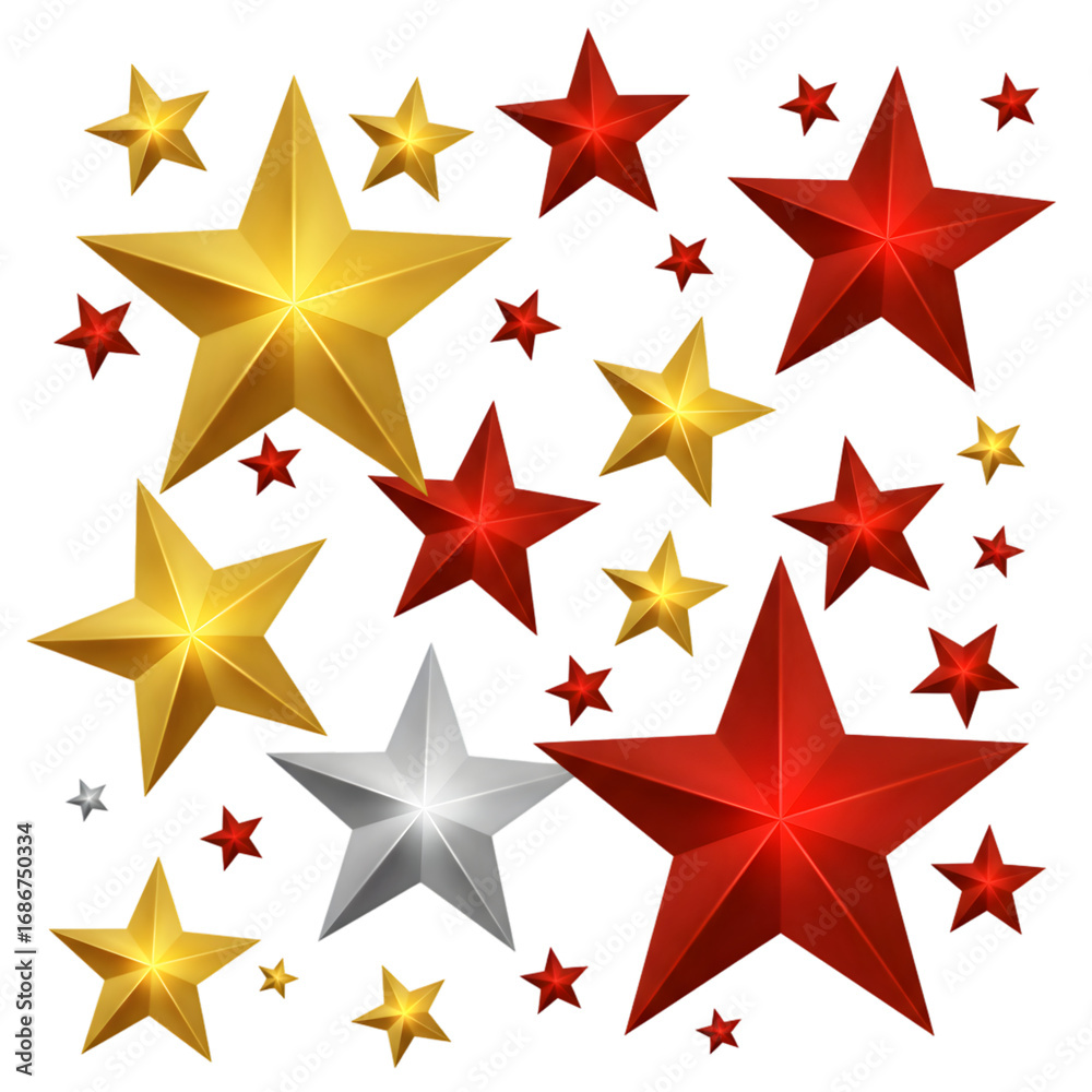 Obraz premium Isolated Stars Decoration Background Illustration in Gold Red and Silver