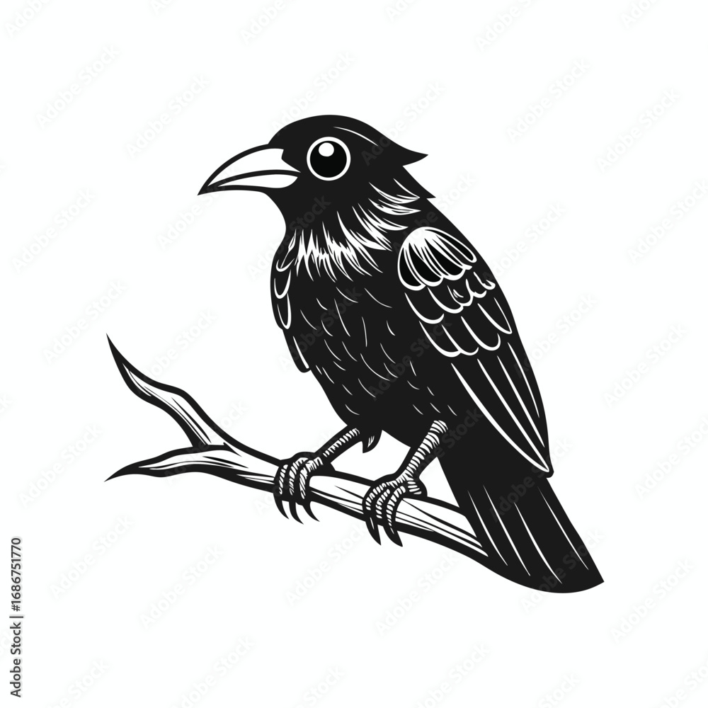 Fototapeta premium Black Vector Design of a Raven on a Branch