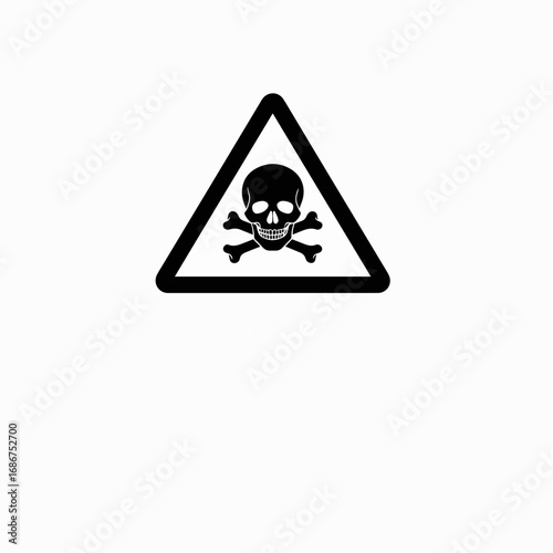 Warning symbol with skull and crossbones in triangular shape indicating danger and toxicity. This hazard sign conveys severe warnings about potential toxic substances.