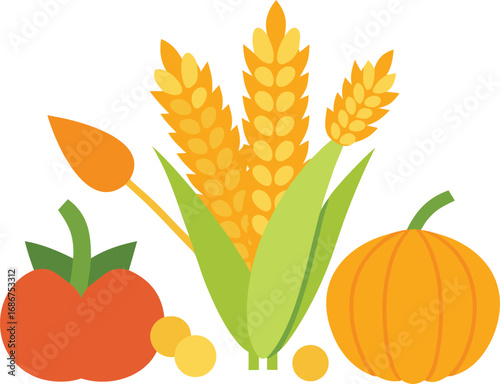 Vector harvest festival elements bundle corn wheat pumpkin tomato seasonal autumn