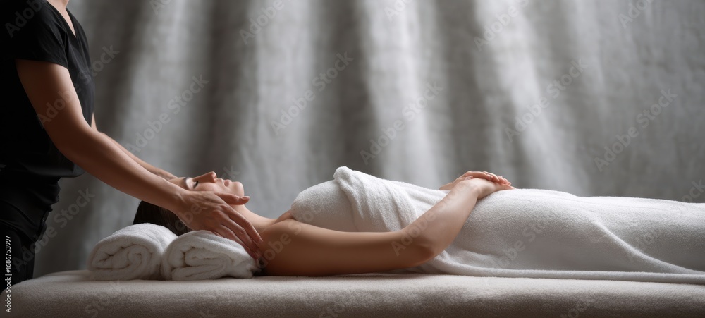 Obraz premium The professional therapist provides a soothing massage in a serene spa environment.