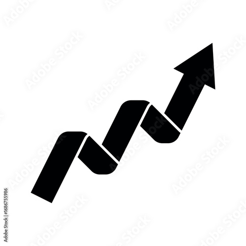 Simple black upward arrow, graph going up consistently represents trading profit business growth, economic boom, and financial surplus. Simple symbol illustration vector design.