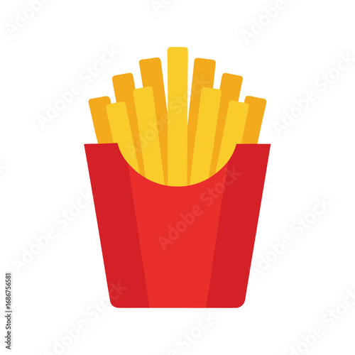 Red Box of French Fries Icon Keywords: french fries, fast food, snack, potato, fried, food
