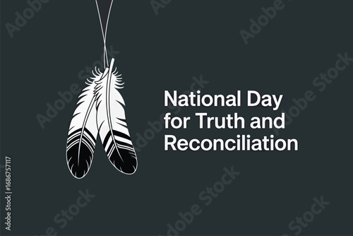 National Day for Truth and Reconciliation With Feather Graphic on Dark Background