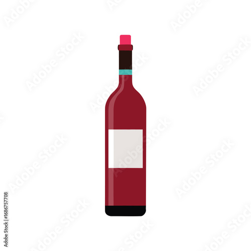 Red wine bottle with blank label and cork stopper Keywords: wine, bottle, red wine, beverage