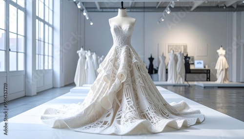 White 3D Printed Lace Wedding Gown on Display