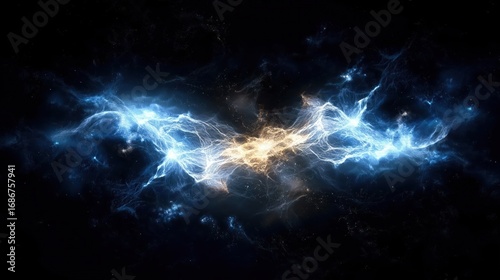 Dynamic Electric Energy Flowing Through Dark Space with Bright Luminous Accents
