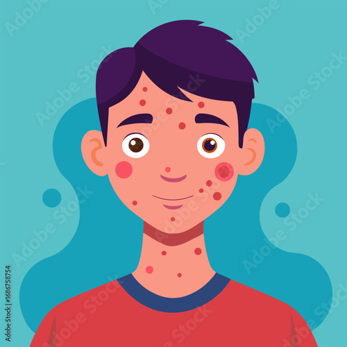 Flat vector illustration of man suffering from acne.