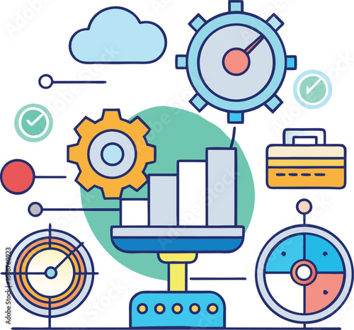 Business growth strategy and performance metrics infographic elements