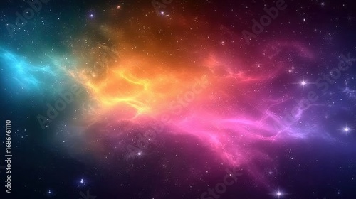 Mesmerizing Cosmic Nebula Illuminated in Vibrant Colors Against a Starry Background
