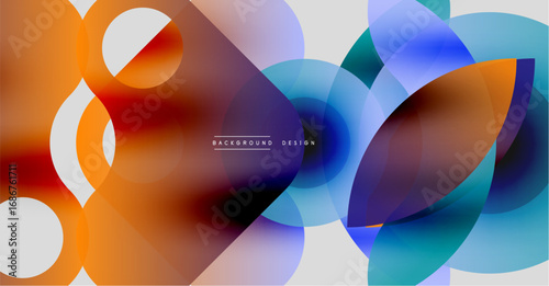 Abstract fluid shapes overlap, creating vibrant color gradients. Modern design feels dynamic, energetic, smooth. Background suggests innovation.