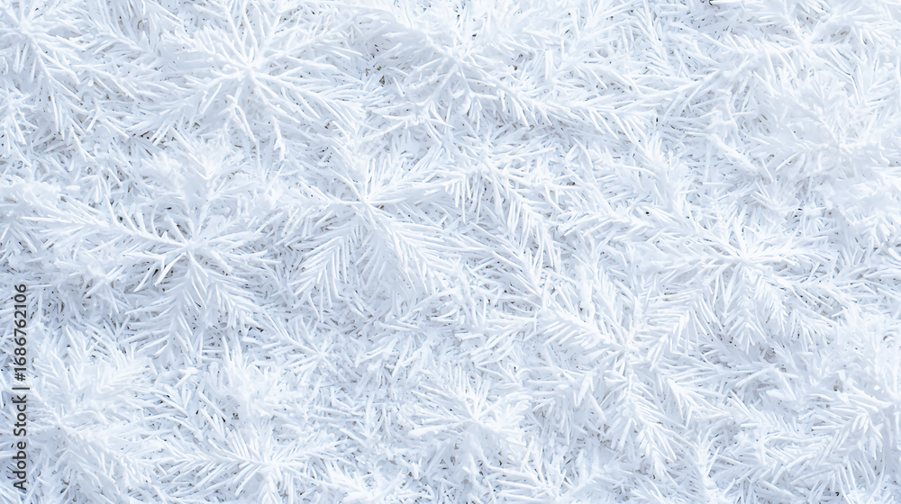 Obraz premium A close-up view of frost-covered surfaces resembling intricate snowflakes, creating a beautiful winter wonderland effect.