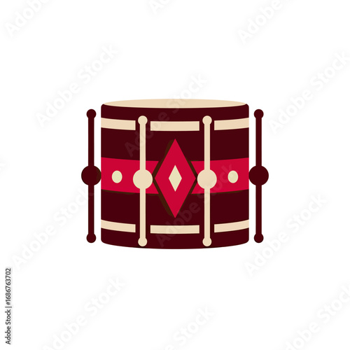 A classic and festive vintage-style toy drum with a red and white pattern, a traditional and joyful musical instrument for parades, circuses, and celebrations.
