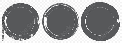 Gray Grunge round shapes. Grunge banner collection. Vector. Minimalist Ink Circle Strokes – Grunge Enso Symbol Set on Transparent Background. EPS 10.
