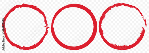 Red Grunge round shapes. Grunge banner collection. Vector. Minimalist Ink Circle Strokes – Grunge Enso Symbol Set on Transparent Background. EPS 10.
