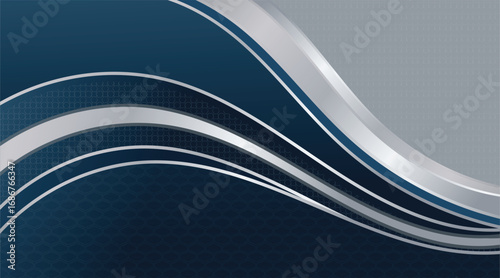 Abstract vector background design with blue and silver wave lines, modern geometric pattern, luxury metallic style for corporate banner, presentation, flyer, brochure, website cover
