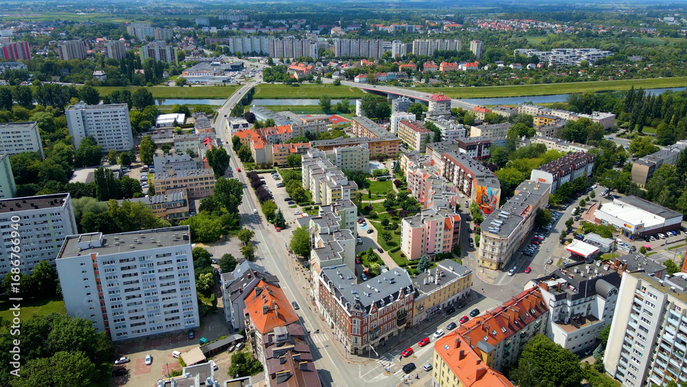 Obraz premium city ​​architecture europe drone flyover old town Opole Poland