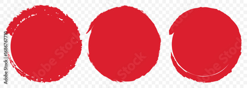 Grunge Ink Red Circle Brush Stroke and Fill Set – Red and Black Enso Style on Transparent Background. EPS 10.