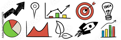 Free Download illustration: business growth and stock market symbol set in hand drawn doodle style isolated on white or transparent png - GFXLoad