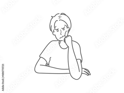 頬　手　イラスト