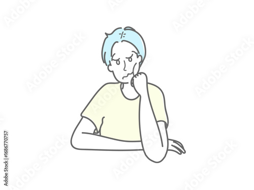 頬　手　イラスト