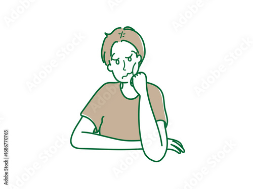 頬　手　イラスト