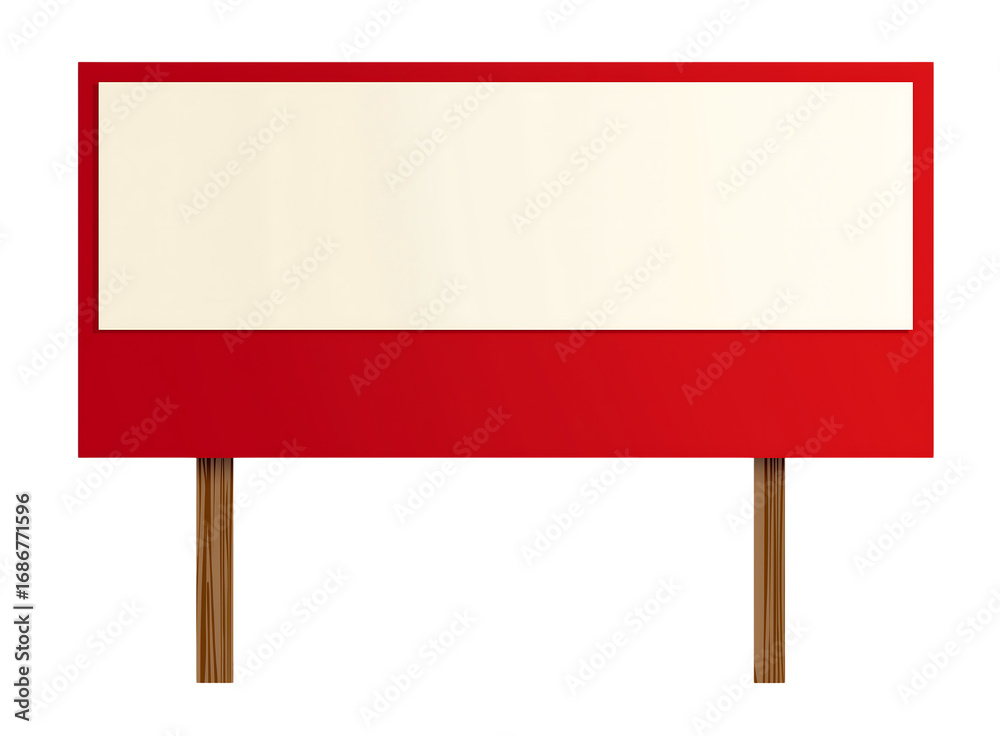 Fototapeta premium A versatile blank red and white signboard on sturdy wooden posts, offering ample space for custom text or graphics isolated on a transparent background