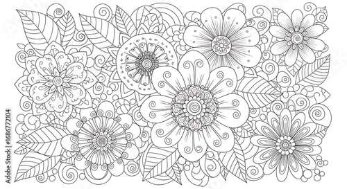 Floral Zentangle Coloring Page.