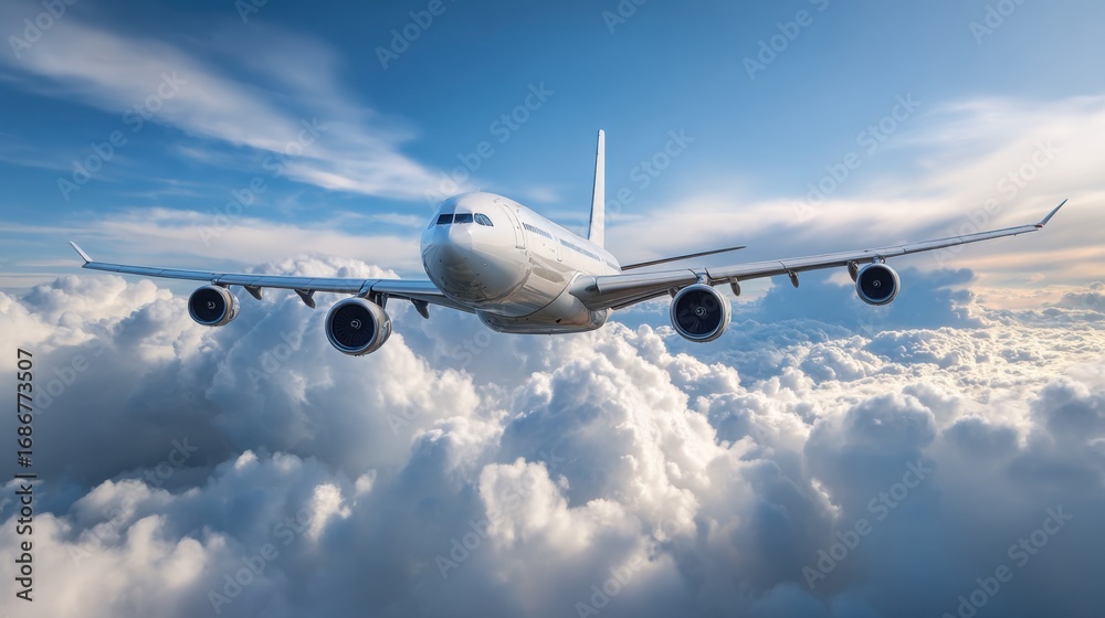 Fototapeta premium airplane soaring above fluffy clouds