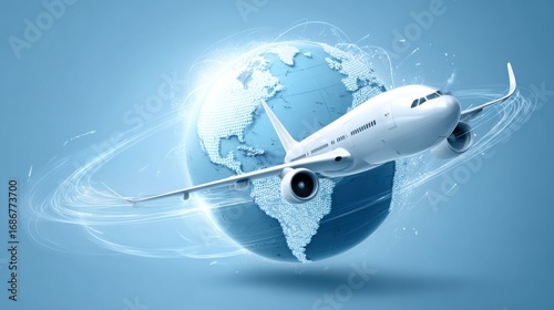 airplane circling global travel concept