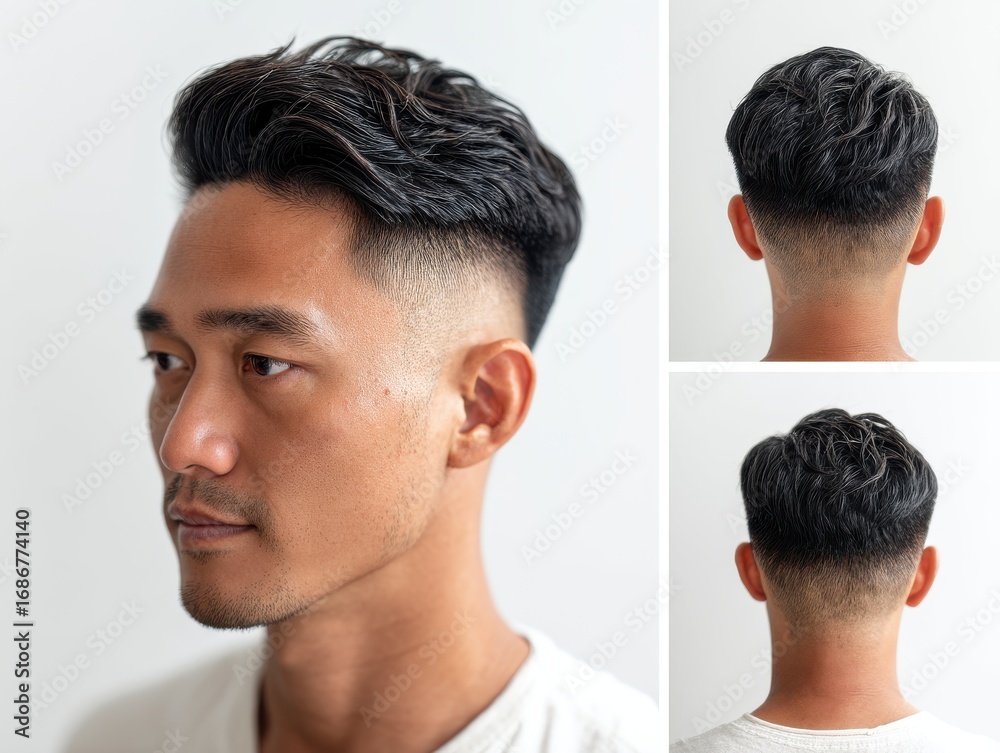 Fototapeta premium Asian man with modern fade haircut hairstyle