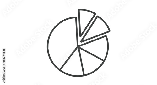 Simple line art illustration of a pie chart showing divided segments, representing data analysis and strategy.