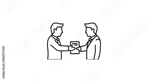 Two businessmen exchanging documents in a professional agreement