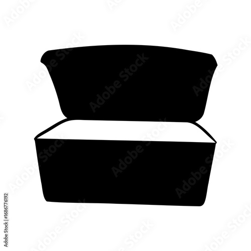 Isolated open styrofoam container silhouette offering an empty space, food take out