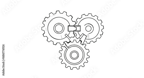 Interlocking gears symbolizing teamwork and mechanical precision in a clean, graphic style