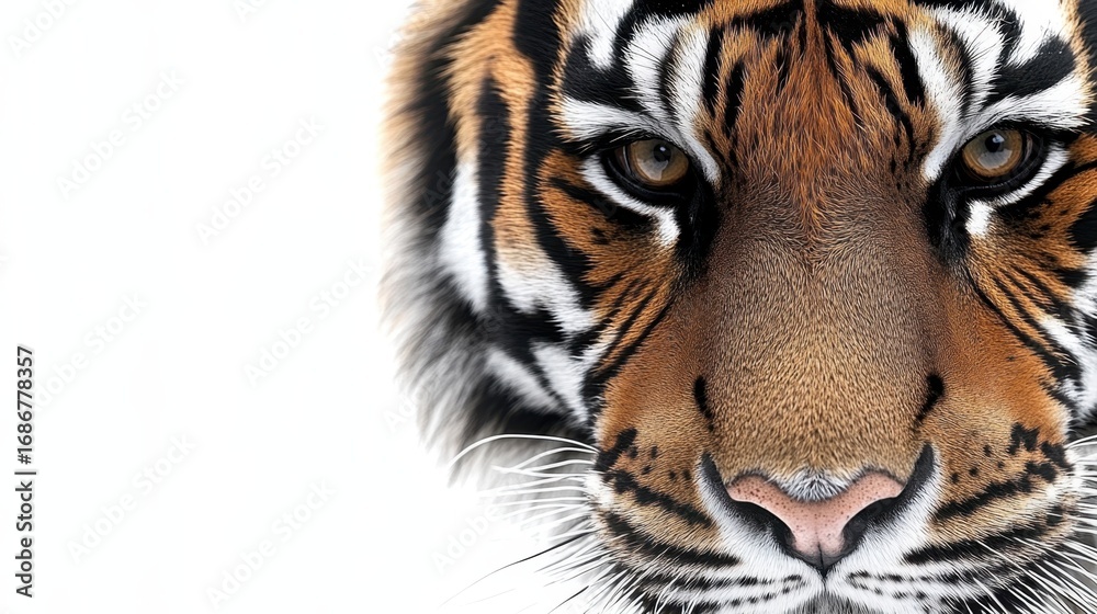 Obraz premium Bengal tiger's intense gaze jungle habitat wildlife photography striking fur close-up view majestic predator concept
