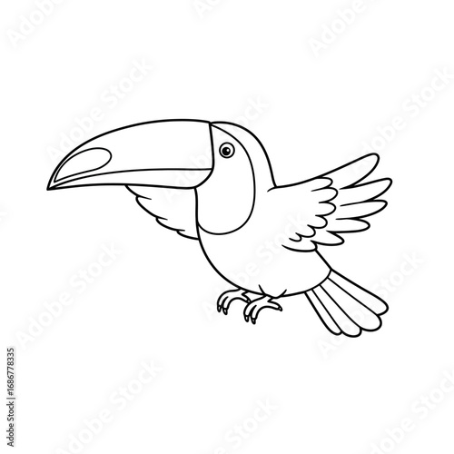 Simple outline drawing of a toucan bird with a large beak in profile view on a white background