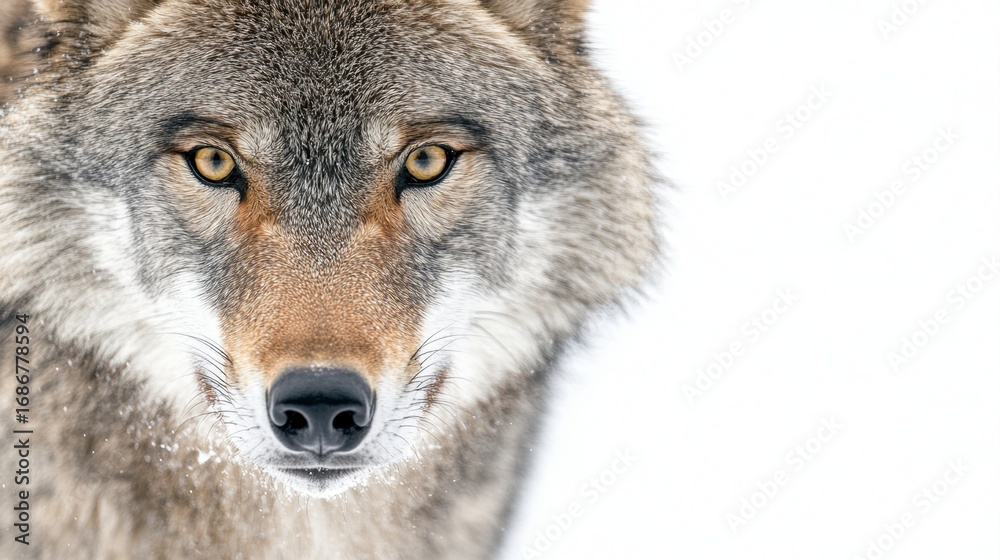 Fototapeta premium Wildlife concept closeup of a wolf's head highlighting its intense eyes and fur details