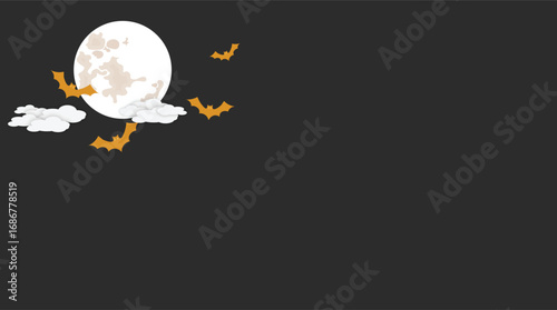 Halloween night background with full moon bats and dark sky
