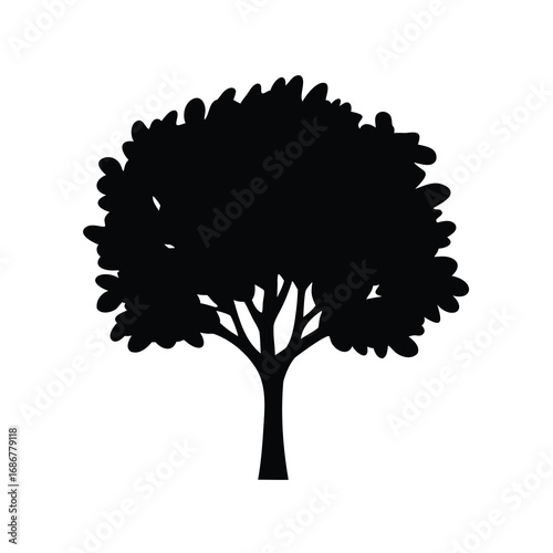 Minimalist silhouette of a deciduous tree with lush foliage and sturdy trunk
